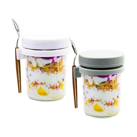 Återanvändbara burkar för overnight oats, lufttäta förvaring med måttskala, skedar för sallader, yoghurt, havregryn