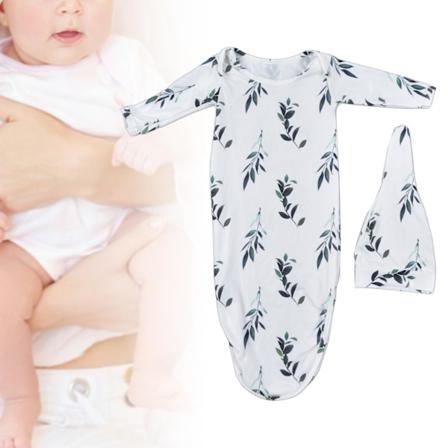 Babykjole Knyttet Stil Olivenbladmønster Pustende Komfortabel Myk Spedbarnssovepose med Lue