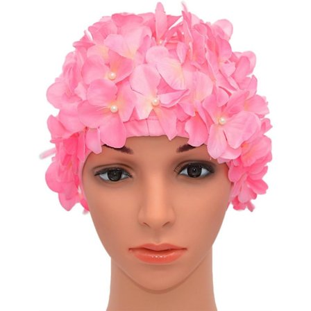 Vintage svømmehette med blomsterblader for kvinner, rosa farge, ZQKLA