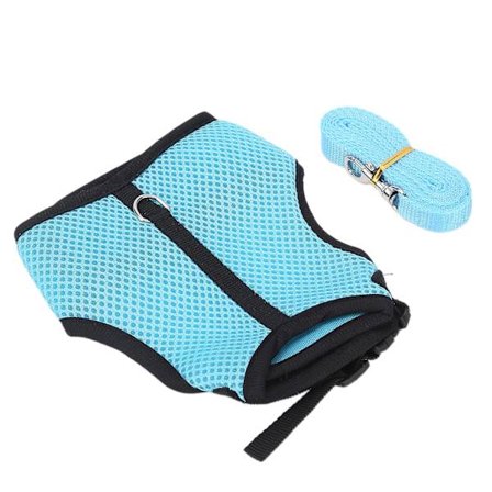 Adjustable Mini Harness and Leash Set for Rabbits and Guinea Pigs - Light Blue Mesh