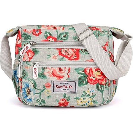 Naisten monikäyttöinen crossbody-laukku, vedenpitävä olkalaukku nailonista (kukka-harmaa)
