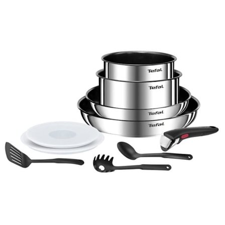 TEFAL INGENIO Køkkenudstyrssæt 10 dele, Stegepander, Gryder, Induktion, Rustfrit stål, Non-stick belægning, Emotion L897AS04