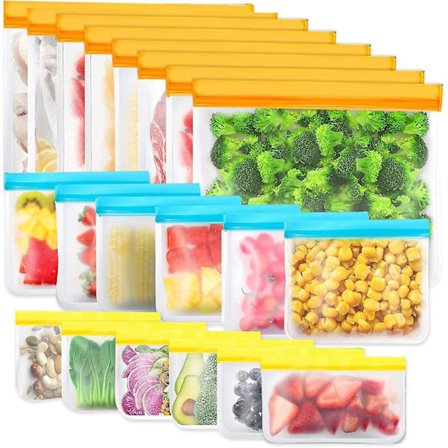 20 Pakk Gjenbrukbare Fryserposer, Gjenbrukbare Matpakkeposer, Gjenbrukbare Silikon Matlagringspåser Lekkasjesikre Glidelås Lufttette Beholdere For 