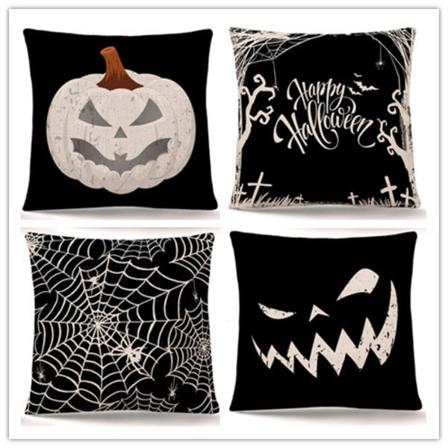 4-pak Halloween putetrekk i svart og hvitt, 18 x 18 tommer, skjeletthånd, edderkopp, Halloween putetrekk dekorasjon