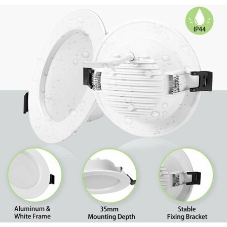 Pakke med 10 Ekstra Flat IP44 Innfelt LED-spotlight, Integrert LED-spotlight 5W 310LM, 3000K Varmt Hvit, Ultratynn 35MM Innfelt Spotlight, Diameter