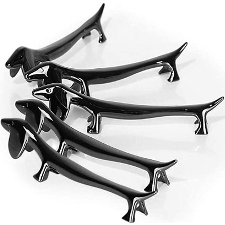 Sæt med 5 Spisepinde-, Ske- og Gaffelstøtter i Zinklegeret, Sorte Hunde -