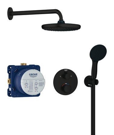 Grohe Precision Thermostat 348832430 Hodedusjsett svart, Baderom