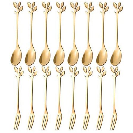 20 stk. Dessert Skeer og Gaffel Sæt Kage Gaffel Kaffe Ske Kreativ Frugt Gaffel Rustfrit Stål-Guld