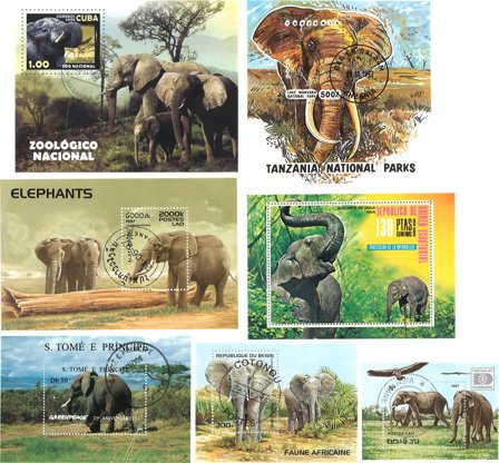 Elefanter - 7 miniark - Stemplet