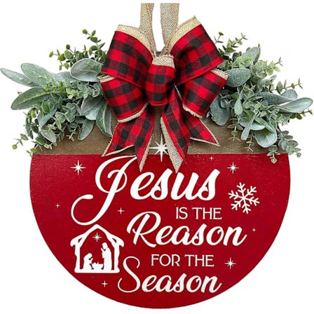 Jesus er Grunnen til Sesongen Dørskilt, Tre Religiøst Julskilt for Inngangsdør Dørhengere Krans Julepynt