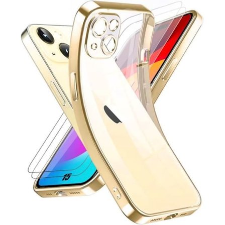 Skal till iPhone 15 Gold + 2 skärmskydd i härdat glas