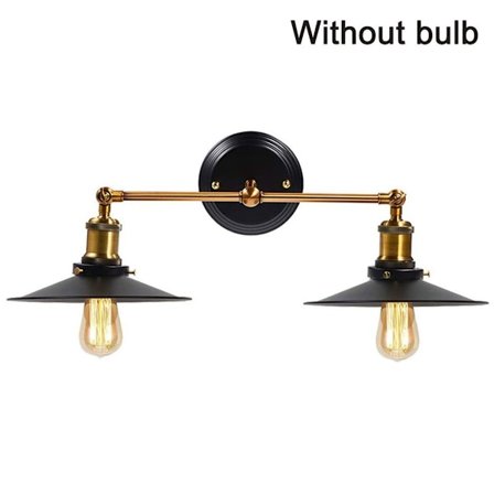 Vegglampe, 2 flammer, metallskjerm, vintage industriell svart KLB