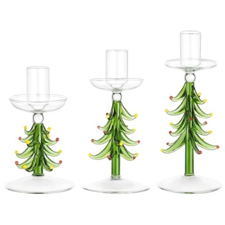 Grønt LED lyssæt med juletræ, justerbar glasholder til slanke lys, midterstykke til fester [YJD]