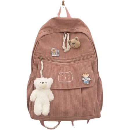 Rosa Verktygsväska, Kawaii Manchesterryggsäck Sött Björnhänge Vintage Väska För Flickstudent Skolväska Portfölj Laptopväska