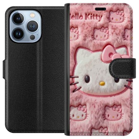 Kompatibel Tegnebogsetui til Apple iPhone 13 Pro Hello Kitty lyserød fluffy baggrund med ikonisk ansigt og kawaii-æstetik