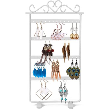 Smyckesställ i metall, örhängesställ, smyckesörhängeorganisatör, vintage smyckeshållare för örhängen, halsband (vit, 48 hål)