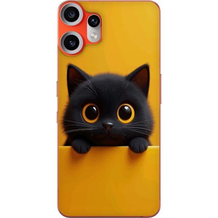 Yhteensopiva Puhelinkuori Nothing Nothing CMF Phone 2 Pro Söpö musta kissa, jolla on suuret silmät keltaisella taustalla - minimalistinen ja viehä