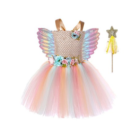 Lang Fairy Prinsessekjole med Vinger Sett for Jenter