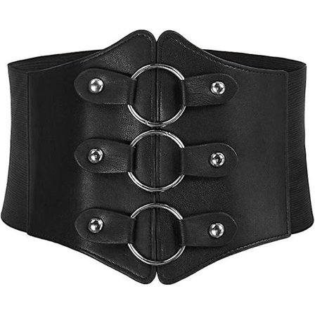 Kvinnors breda läderbälte, elastiskt korsett bälte med nitar