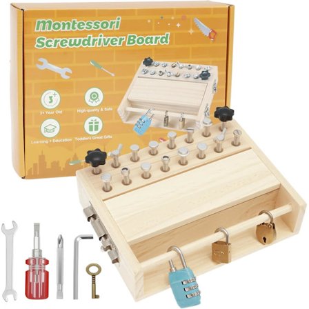 Montessori Skrutrekkerbrettsett, Lås og nøkkel leketøy, Verktøysett for barn, Montessori Opptatt brettleker for 3 til 8 år gamle barn, 