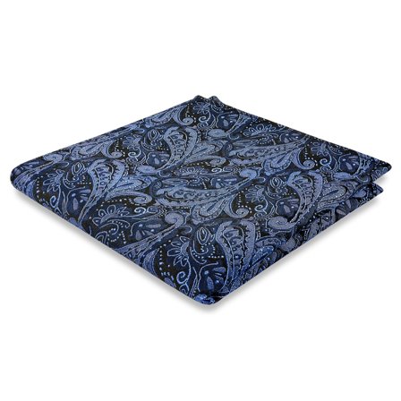 Granatowo-jasnoniebieska jedwabna poszetka we wzór paisley dla mężczyzn - Wzorzyste poszetki