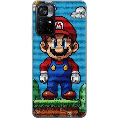 Xiaomi Poco M4 Pro 5G Gjennomsiktig deksel Super Mario plakat Nintendo retro spillkarakter 8bit piksel kunst klassiskt spillhelt mural design kunst