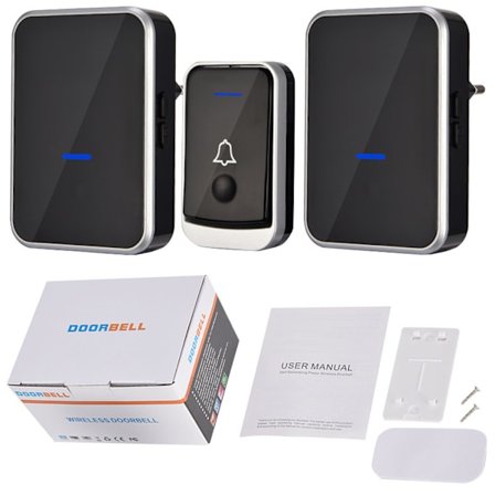 Trådløs dørklokke, vanntett veggmontering med høy lyd, LED-blink, med 1 sender og 2 mottakere