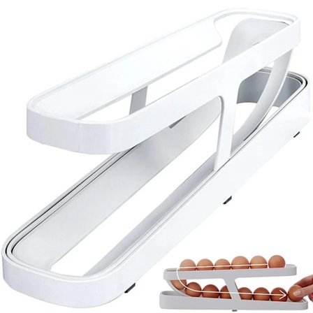 Rullande äggförvaring Äggdispenser för kylskåp Ägghållare för kylskåp Rullande äggbricka för skafferi 2-vånings äggställ rymmer 12-14 ägg