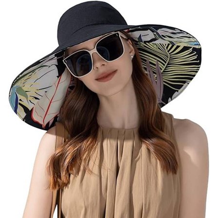 Sommerhat til kvinder - Vendbar bøllehat - Praktisk til rejser - UV-beskyttelse - Sort