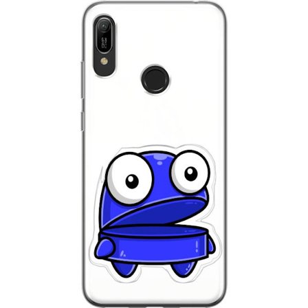 Kompatibel Mobilcover til Huawei Huawei Y6 (2019) Blå tegneseriefigur med åbent udtryk og store øjne i sjov illustration