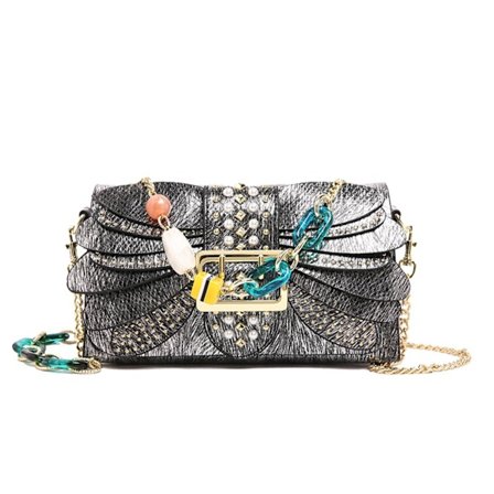 PU Skinn Skulderveske for Kvinner, Trendy Crossbody Veske med Kjededetaljer, Stilig Selskapsveske for Jenter, Allsidig Liten Veske