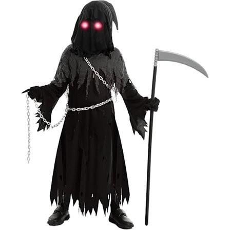 Barn Unisex Glødende Øjne Reaper Kostume til Krybende Phantom Halloween Kostume