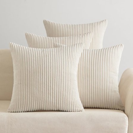 Pudebetræk 4 stk. 45 x 45 cm til sofa, fløjlpudebetræk, superblødt, stribet fløjlspude, moderne dekoration
