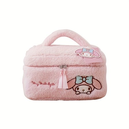 Sanrio Teddy Plys Stor Kapacitet Kosmetik Opbevaringspose, Tegneserie Chic Blød Rejse Makeup Taske, Premium Følelse med Lynlås til Kvinder, Piger [DB]