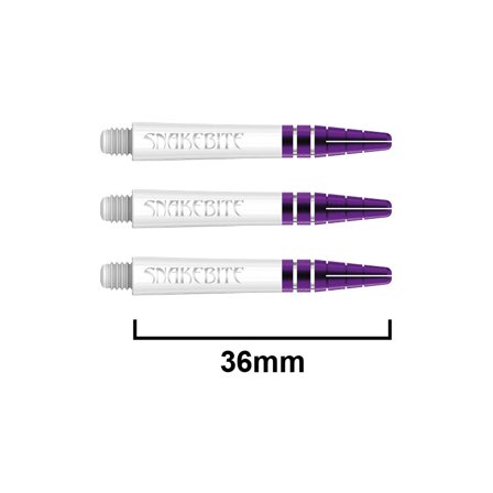 Red Dragon Darts Snakebite Nitrotech Shafts 36mm Polycarbonate - Purple,White, 2 Sets (6 shafts) - Professional Replacement