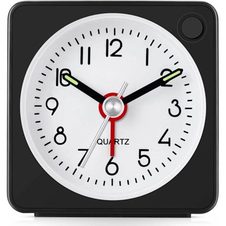 Matkahälytyskello, takaisin kouluun -tarvikkeet, ultra pieni kello torkku- ja valotoiminnolla, super hiljainen ei tikittävä (musta)