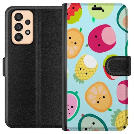 Kompatibelt Lommeboketui til Samsung Galaxy A33 5G Mønster av kawaii-frukter som jordbær sitron ananas og avocado på lyseblå bakgrunn