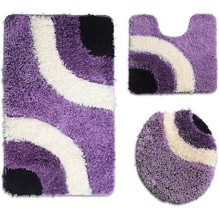 Bademåtte Sæt 3 Dele Hjem Badeværelse Vandabsorption Anti-slip Toilet Dæksel + U-formet Pude + Lilla Ba