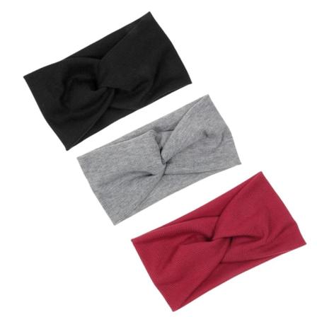 3 x Kryss elastisk hårband - Svart/Grå/Rød Multicolor one size