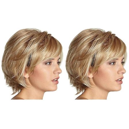 2x Lyhyt Kerrostettu Muhkea Aaltoileva Täyssynteettinen Peruukki Vaaleat Raidat