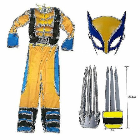 Wolverine-kostyme for barn - Superheltdrakt for gutter - Halloween-kostyme for barn - Cosplay-maske/ulveklør - Fantasy