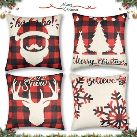 4 stk Juleputetrekk 45x45cm, Rød Lin Julepute DXGHC