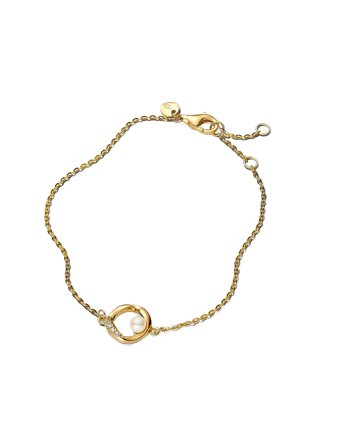 Pandora 14K Gold-Plated Bracelet With Treated White Freshwater Cultured Pearl And Clear Cubic Zirconia Guld