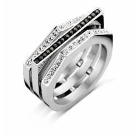 Victoria silverfärgad ring med svart och vit sten [CO]