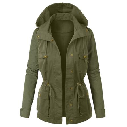 Kvinnor Dragsko Button Down Väst Enfärgad Huvjacka