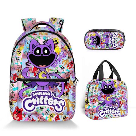 3-pak Leende Djur CatNap Rygsække Taske Madkasse Penalhus Skolegave