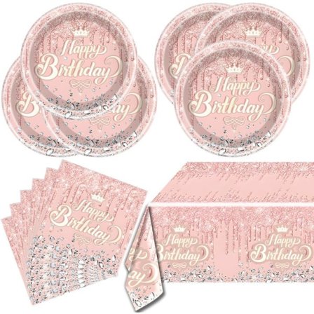 IC Rosa Glitter Diamant Festservis, Fantasy Rosa Glitter Diamant Flickors Födelsedagsfest Set, Glitter Diamant Temat Dessert (Rosa)