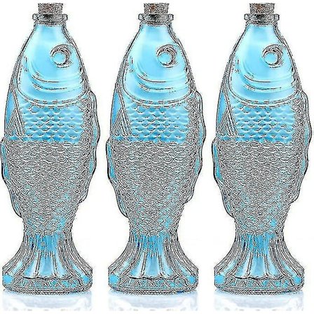 Kala-muotoinen Vaasi, Dekoratiivinen Lasinen Karaffi Puukorkilla, Kukkakulho Keskipisteeksi Olohuoneeseen, Ruokapöytään, Keittiöön, 3 Kpl Pakkaus, 