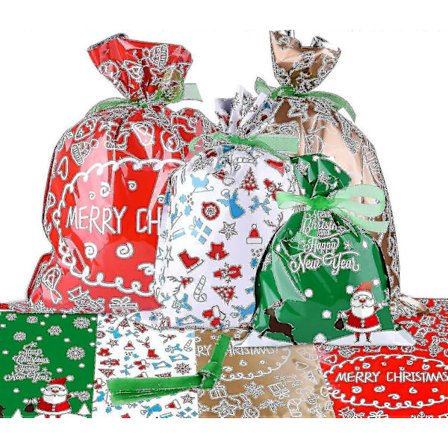 Julklappspåsar Presentinslagning Blandade Presentstilar Påsar Med Band För Julinslagning Av Presenter-XT