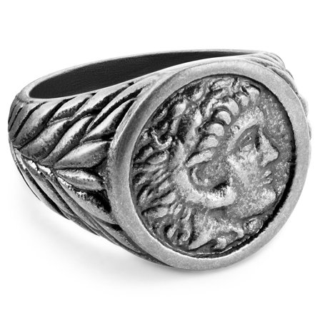Obelius | Vintage Silver-tone Hercules Coin Signet Ring for Men - Signet rings